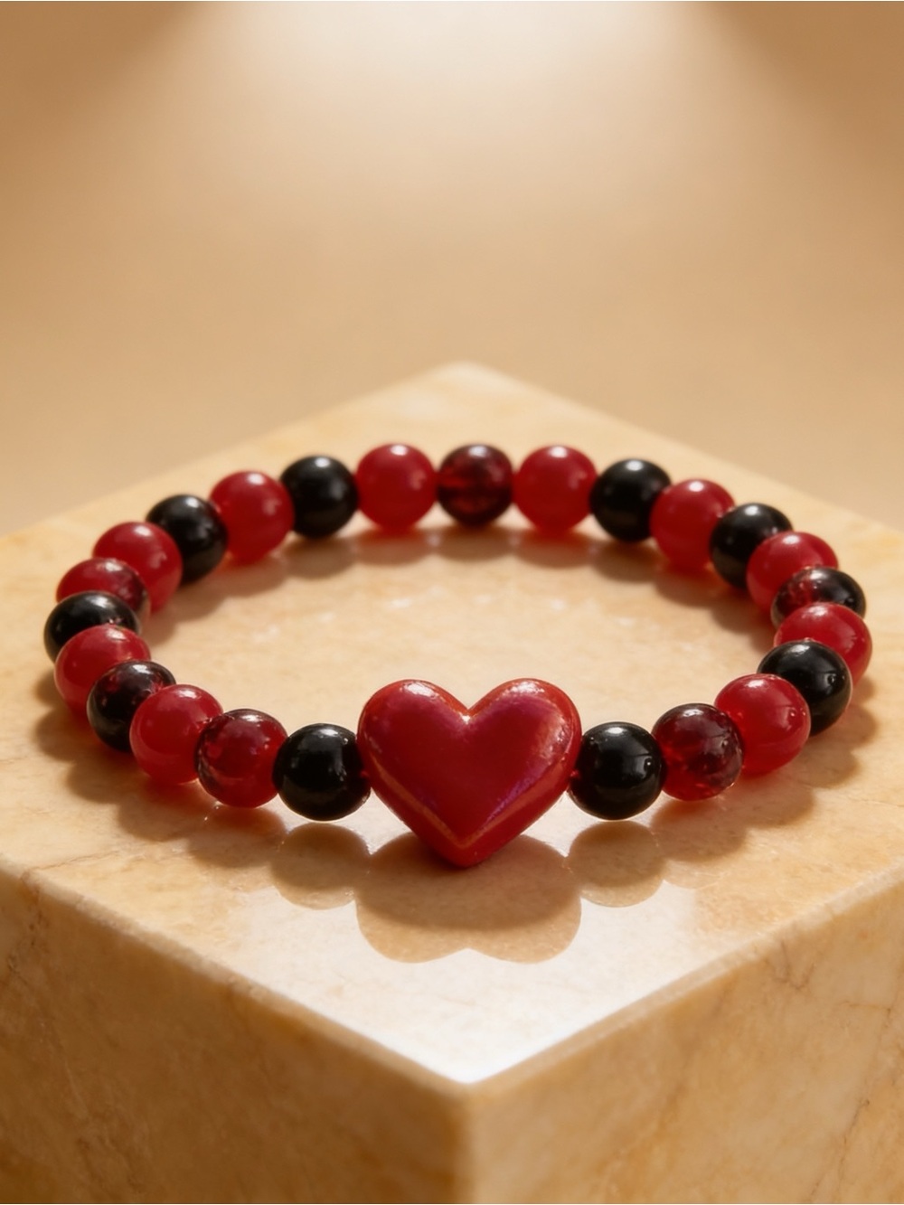 Coquette Red Heart Beaded Bracelet Gameday Black New BTJ